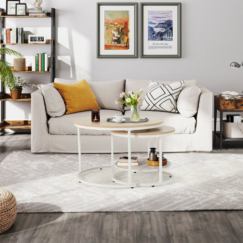 Coffee Table with Storage, White, Beige Wood