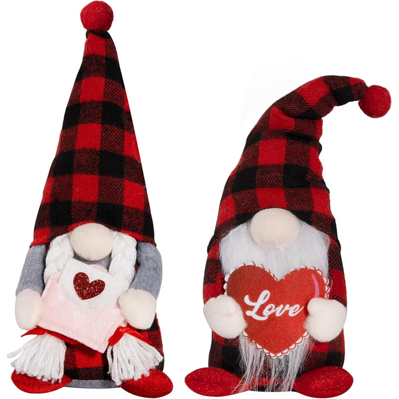Ensemble de 2 décorations pour gnome de la Saint-Valentin - poupées de style scandinave à motif écossais Buffalo