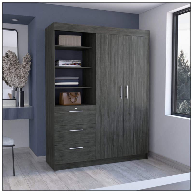 Armoire Rumanu, chambre, chêne fumé, Gris