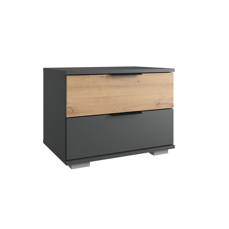 Alette 52cm W Particle Board / Chipboard Bedside Table, Artisan Oak/Graphite
