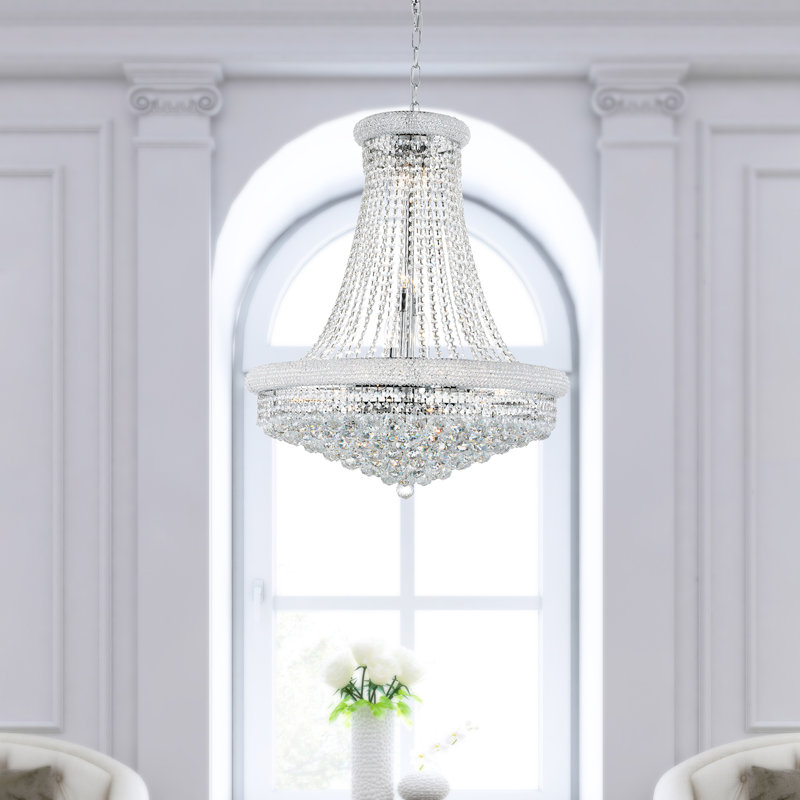 Elegant Empire Chrome & Crystal 28" Chandelier with Adjustable Chain