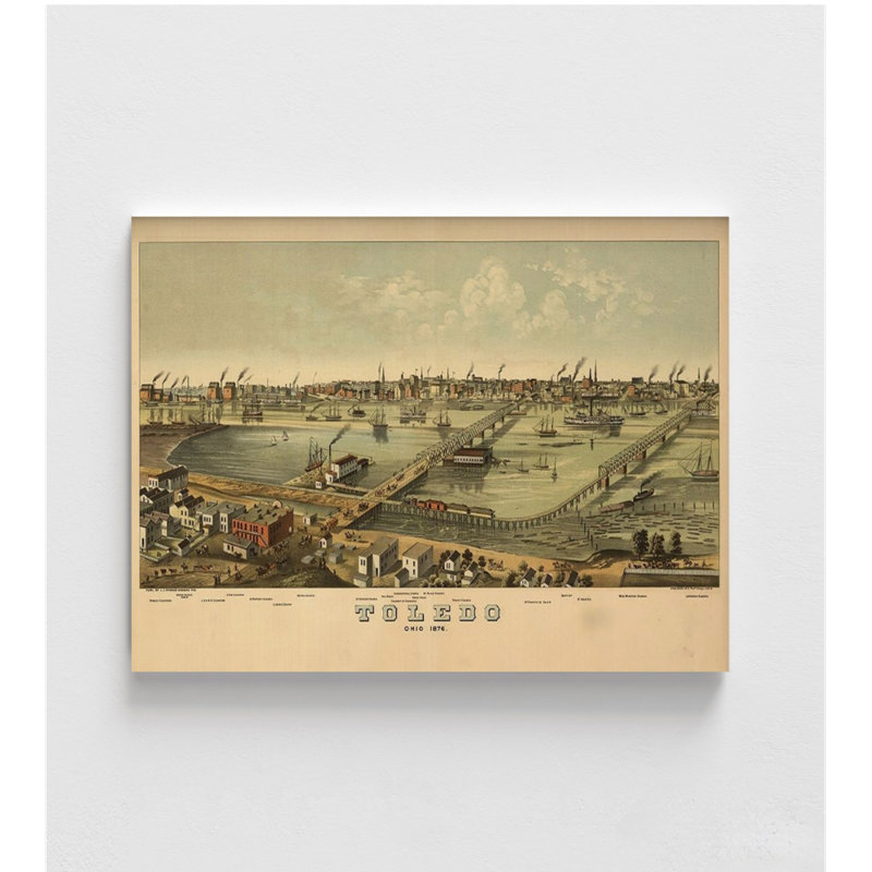 Toledo-Ohio 1876, Vintage Birds Eye View Of Toledo Oh Poster Print, Toledo Ohio Gift Idea, Ohio City Poster Print, US Old City Wall Art