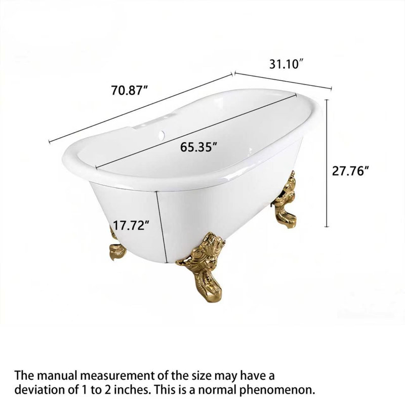 Baignoire de trempage sur pieds en fonte émaillée Vintage Luxury, H 27,76 po x l 66,14 po x P 31,10 po