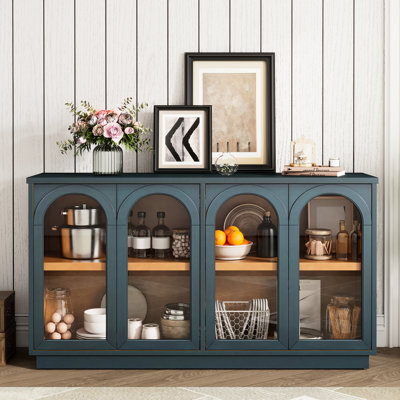 Buffet 4 portes - Bleu marine. Grand espace de rangement pour le salon. Étagères ajustables, construction robuste. Passe-câbles bleu marine. Parfait pour le salon.