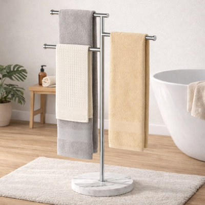 Porte-serviettes 3 porte-serviettes de bain avec base en marbre lesté SUS304 fini acier inoxydable brossé