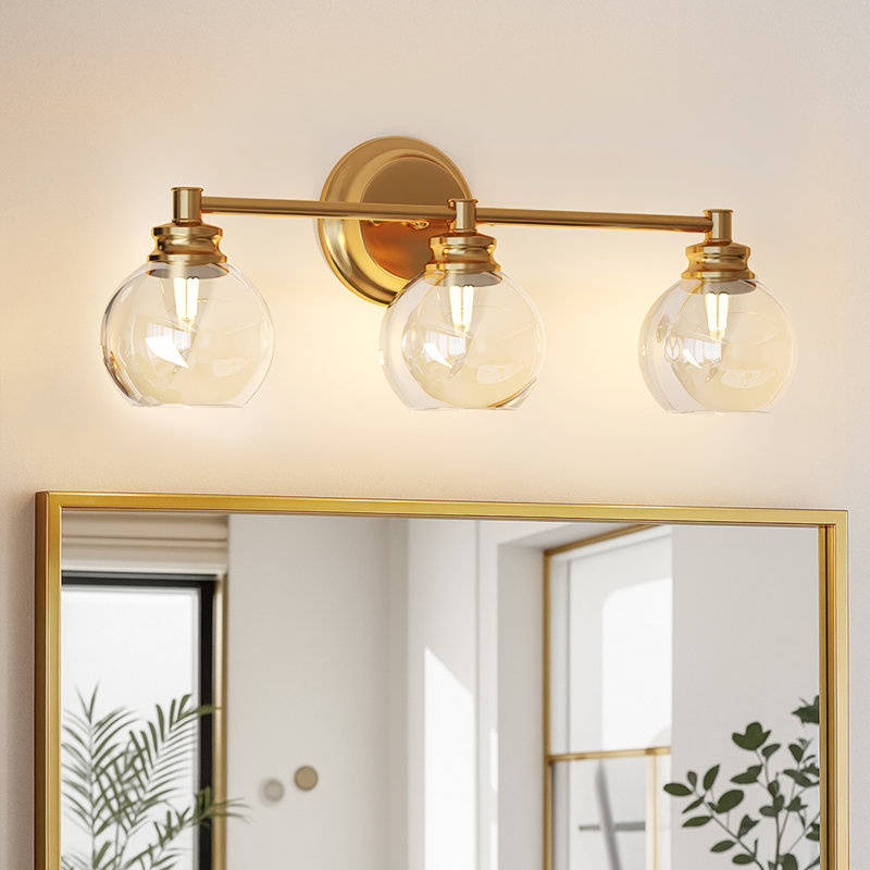 3-Light Dimmable Bathroom Vanity Light, Modern Light Fixtures with  with Clear Glass Shades (3 B11 Bulbs Included), Gold