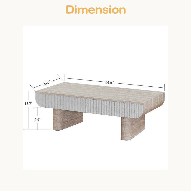 Table basse avec plateau en faux marbre, table basse moderne Mid-Century avec tiroir cannelé, table basse de salon