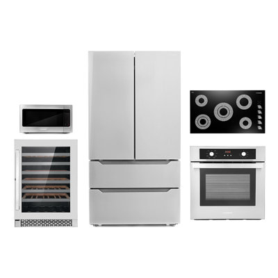 5 Piece Kitchen Package with French Door Refrigerator & 36" Electric Cooktop & Wall Oven