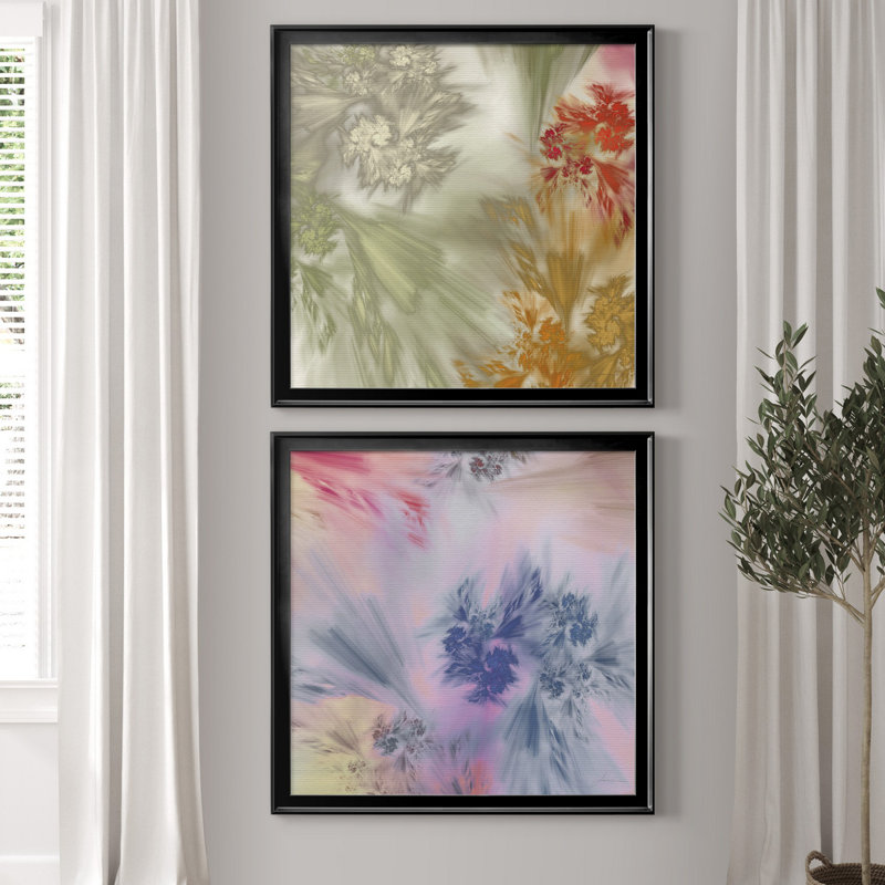 Whisper III - ensemble de 2 reproductions d'art graphique, H 26,5 po x l 53 po x P 1,5 po, Toile avec cadre noir