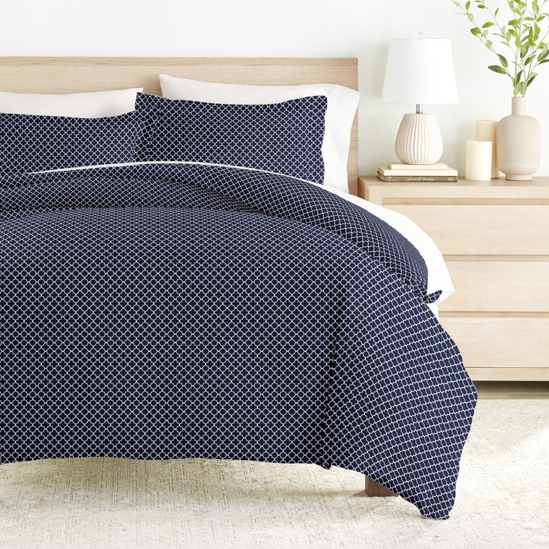 Ensemble de housse de couette en microfibre à motif ultra doux en quadrilobe, Marine