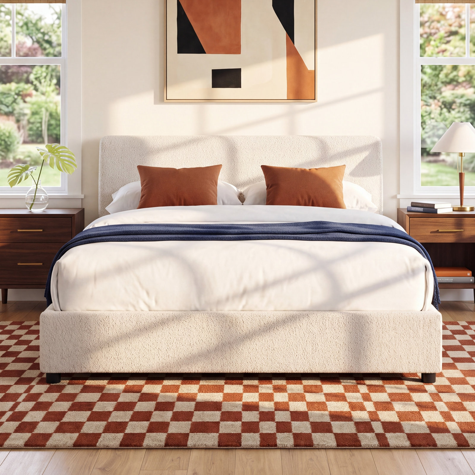 Boucle Platform Bed, King, White Boucle