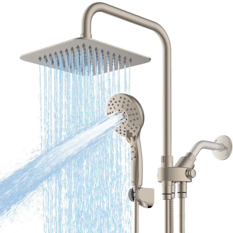 Système de douche double avec douchette à 6 jets - Pomme de pluie de 8 po, glissière réglable et fonction de pause