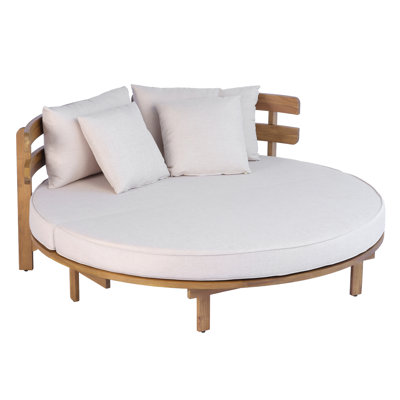 Modern Patio Chaise Lounges, Acacia Wood Round Daybed For Poolside