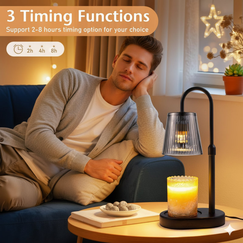 Candle Warmer Lamp With Timer Electric - Wickless Warming Light Height Adjustable Dimmable No Flame Heat Warm Melt Wax Scented Table Lights Elegant Modern Home Decor For Jar Candles Living Bedroom