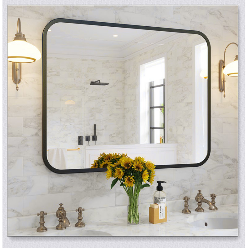 Miroir de salle de bain noir pour miroir de meuble-lavabo rectangulaire rectangulaire 40 "x 32" avec coin arrondi pour la chambre à coucher