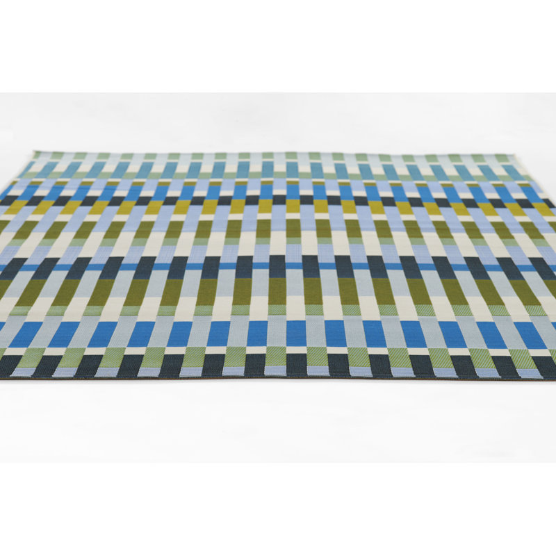 AllModern Icon Striped Indoor Outdoor Blue Rug | Wayfair