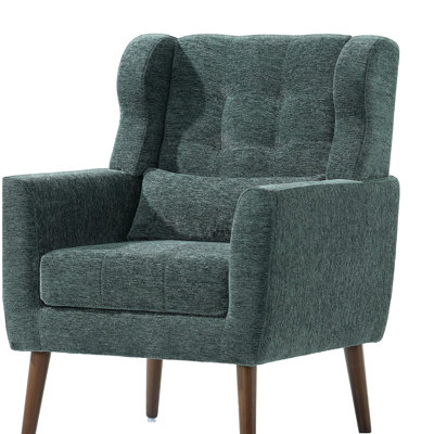 Modern decorative chair, living room velvet armchair, modern armchair, comfortable soft cushioned leisure chair for small spaces, bedroom, with cushions, black green solid wood legs