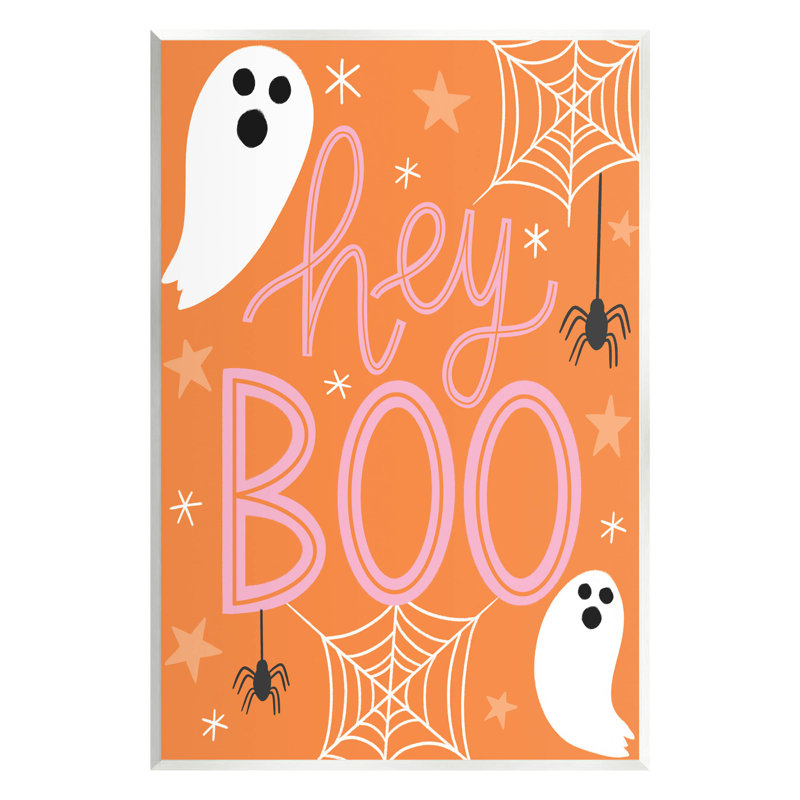 Hey Boo, orange, Halloween, at-309, H 15 po x l 10 po x P 0,5 po, Plaque murale