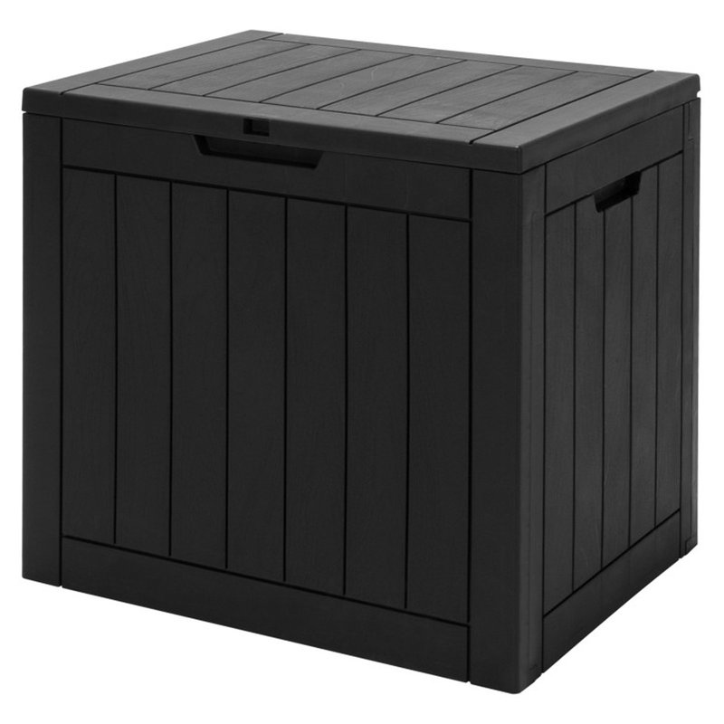 30-Gallon Outdoor Deck Box with Lockable Lid, 154 lb Seat Capacity, Recessed Handles and Wood-Grain Polypropylene, Black