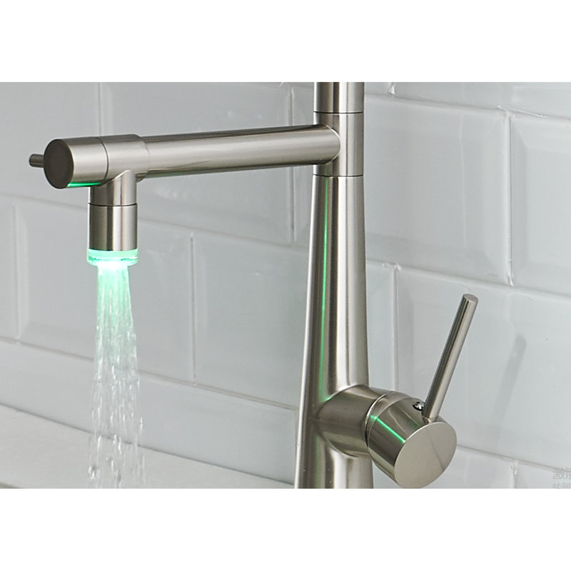 Kitchen Faucet In Brushed Nickel With Heavy Duty Commercial Style, Pull Down And Single Handle Pre-Rinse Spring Style Pre-Rinse, Ceramic Filler 360 Degree Rotation