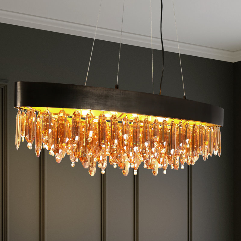 Lustre rectangulaire en cristal pour îlot de cuisine à 10 lumières Jocsan
