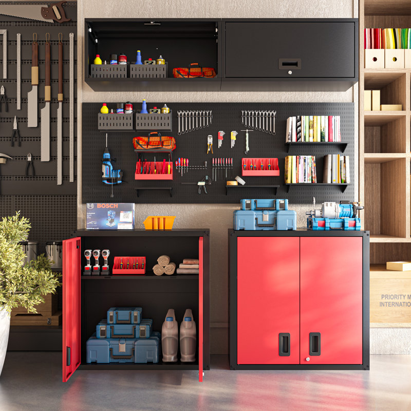 Wall-Mounted Garage Storage Cabinet with Lockable Doors and Adjustable Shelves, Durable Metal Hanging Tool Cabinet for Utility Rooms
