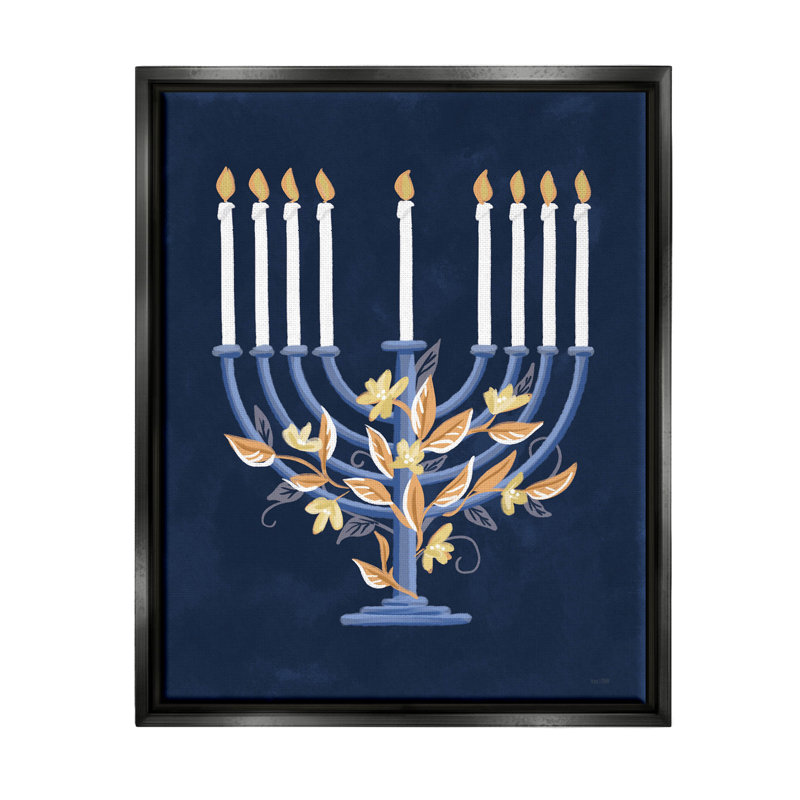 Impression sur toile encadrée traditionnelle Hanoukka Menorah, Cadre flottant noir de jais, H 21 po x l 17 po x P 1,7 po