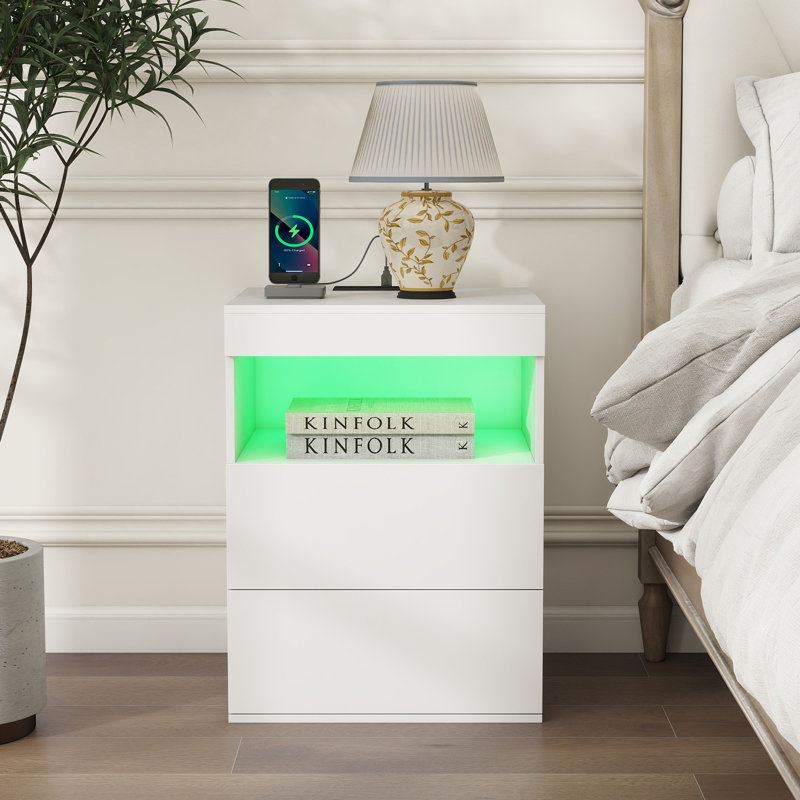 45cm W Solid + Manufactured Wood Bedside Table, White