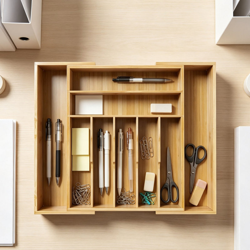 XX-Large 5 x 51 x 42 cm Silverware Organizer, Expandable Bamboo Drawer Organizer for Kitchen