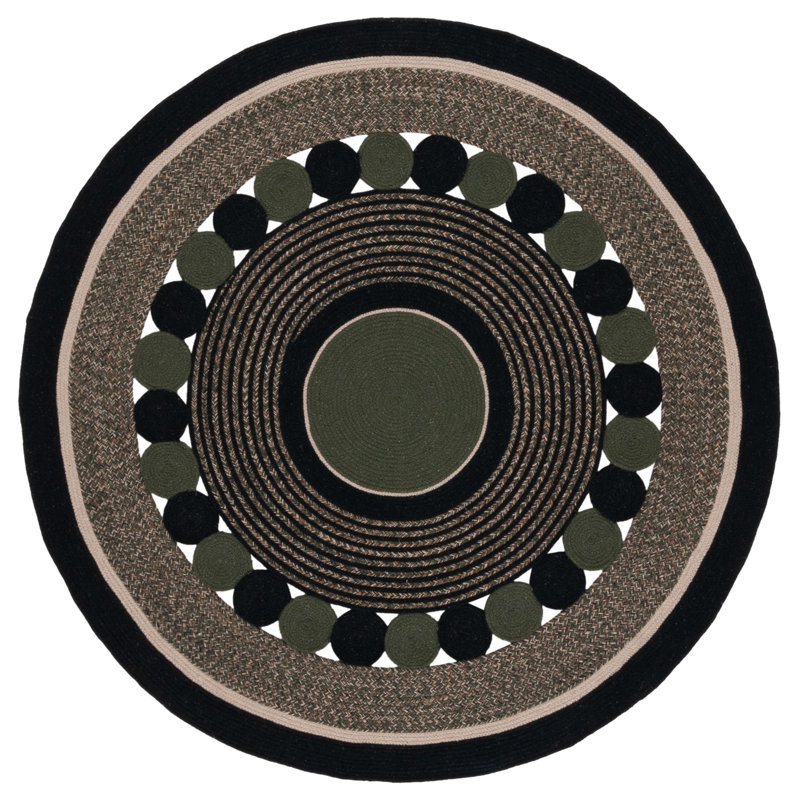 Tapis noir / vert Dowl 757, Rond 4 pi