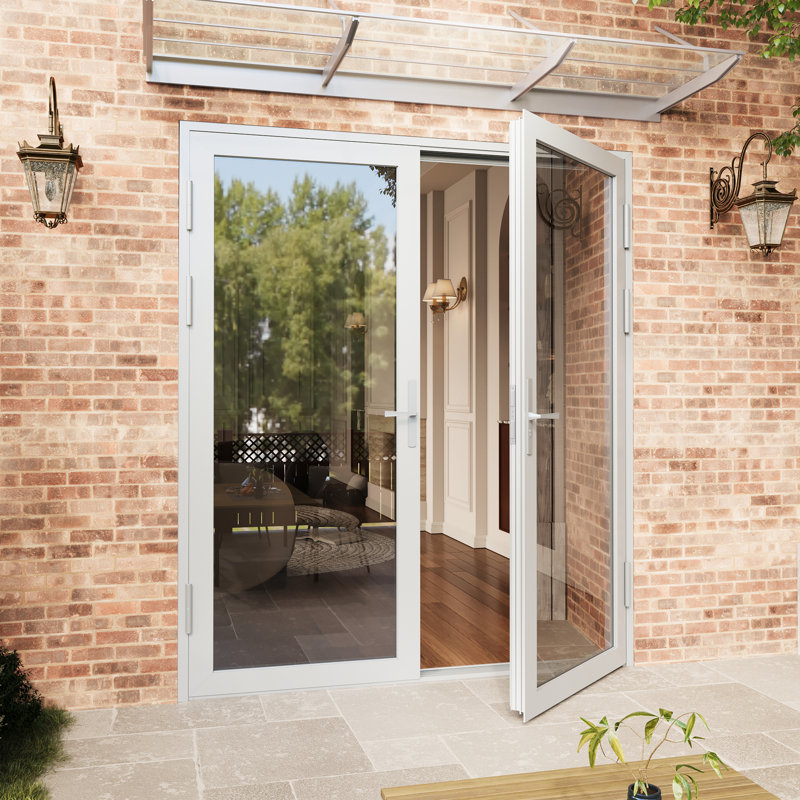 Porte de patio pliante en verre trempé double à 2 panneaux French Paito, Réversible, Noir