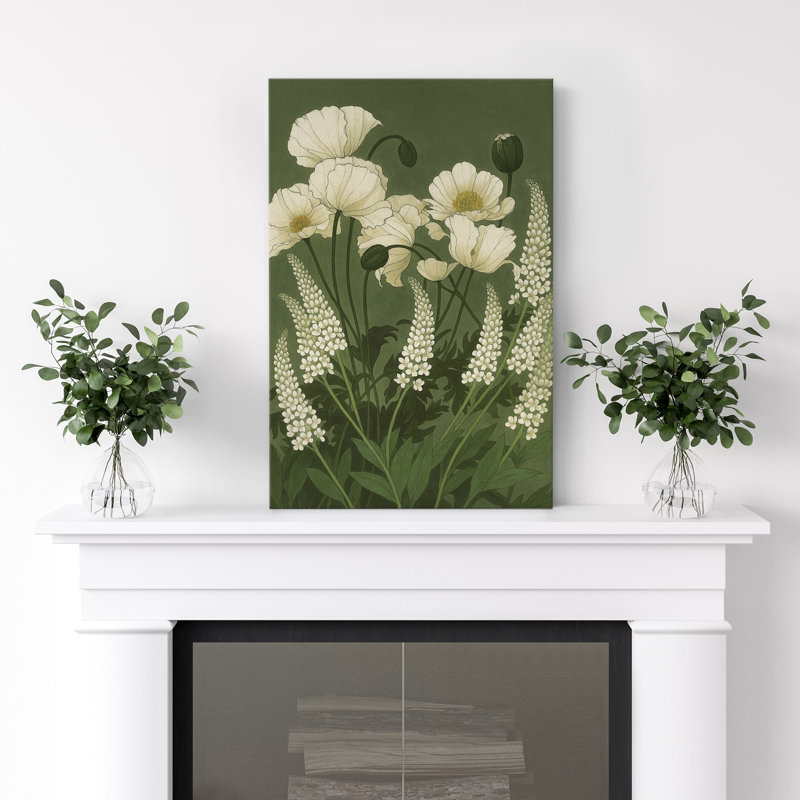 Impression sur toile - Coquelicots et pointes blanches - Élégante décoration botanique pour le salon ou le vestibule