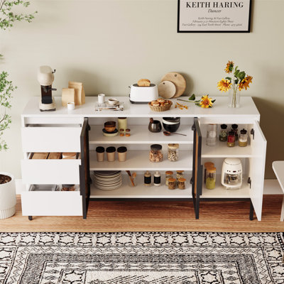 Functional Buffet Cabinet with Ample Storage, Featuring Doors and 3 Drawers, Ideal for Kitchen, Dining, and Living Room Organization