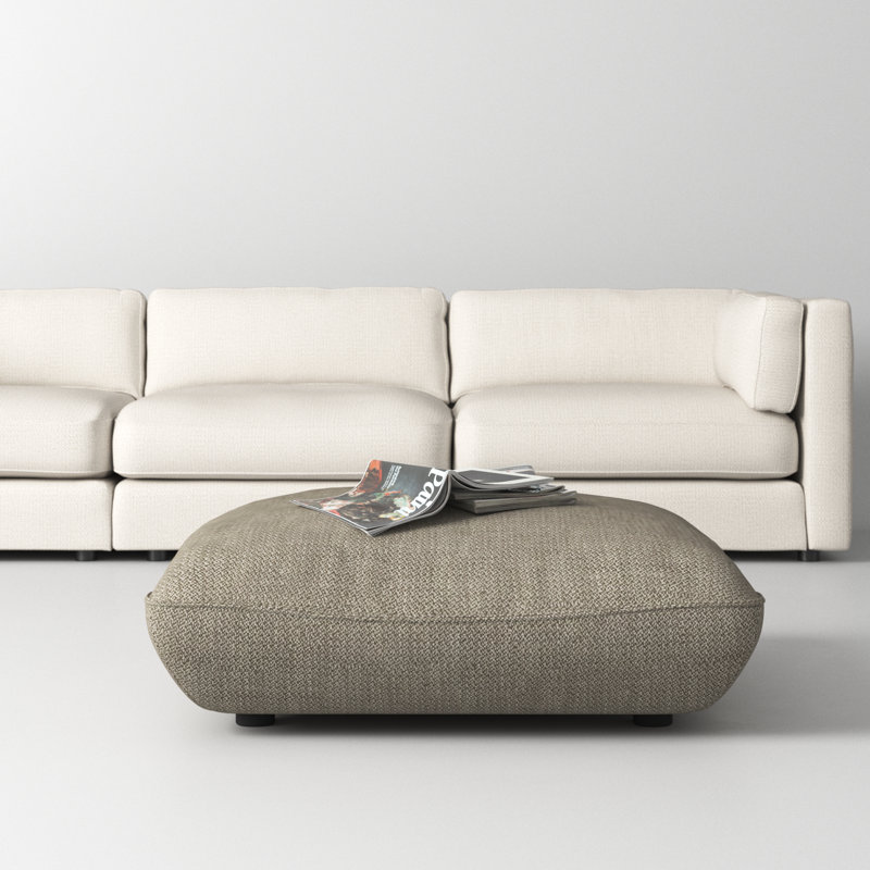 Douglass Upholstered Ottoman, Speckled Pumice Basketweave