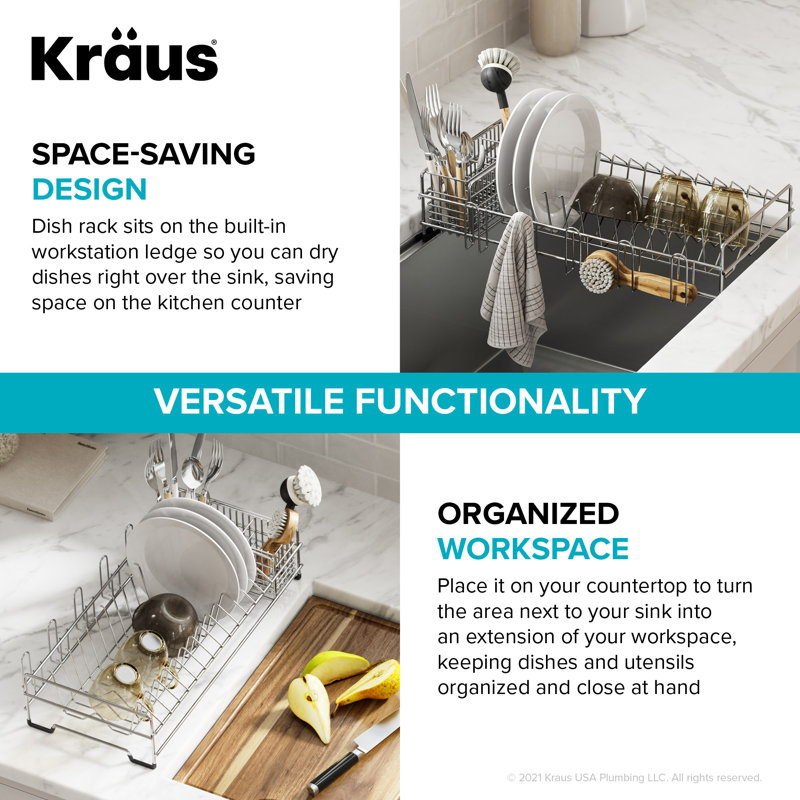 Stainless Steel Over-the-Sink Dish Drying Rack with Utensil Holder