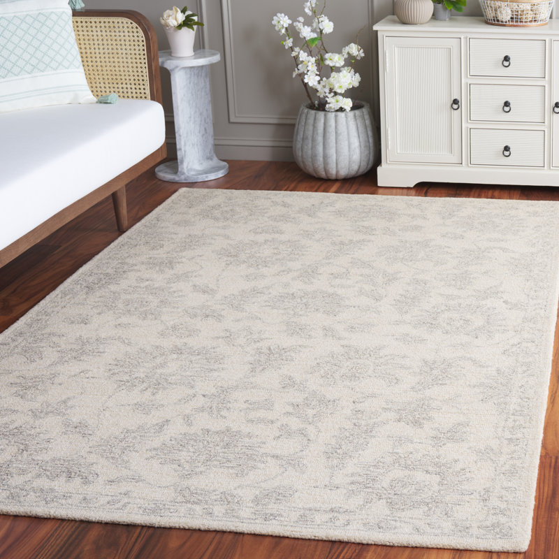 Allegonda Ebony Hand Tufted Wool/Cotton Oriental Rug in Ivory/Grey, Rectangle 5' x 8'