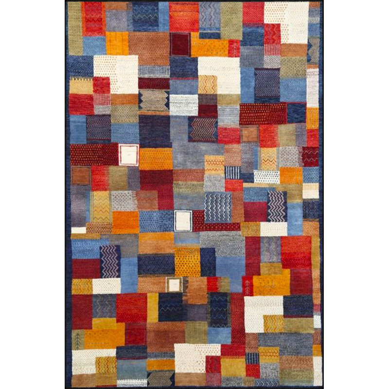 Tapis tissé rectangulaire à motif géométrique multicolore lavable, Rond 4 pi 11 po