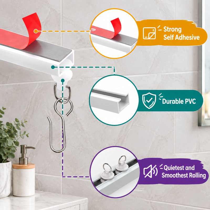 A 3 m (9.8 ft) adhesive ceiling curtain track for smooth ceiling installation in homes, offices, and RVs; the 3 m track mounts without drilling.