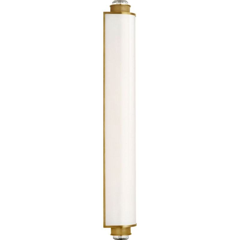 Percy Linear Bath Sconce with White Glass, 28.5" H x 3.75" W x 4" D, Soft Brass