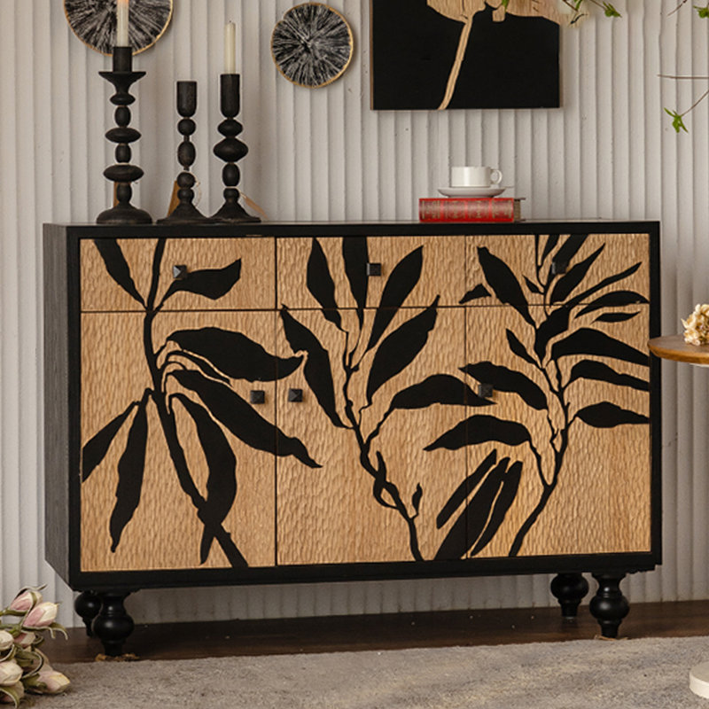Retro Black Solid Wood Sideboard