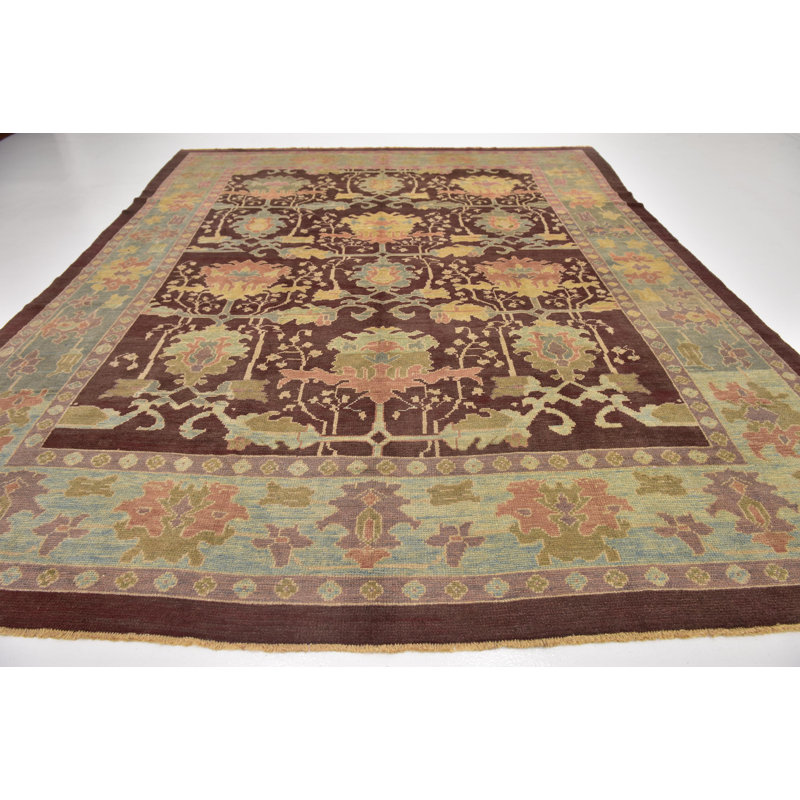 Tapis de zone en laine beige/bleu 10 pi 10 po x 13 pi 5 po one-of-kind-noué la main Mehdi