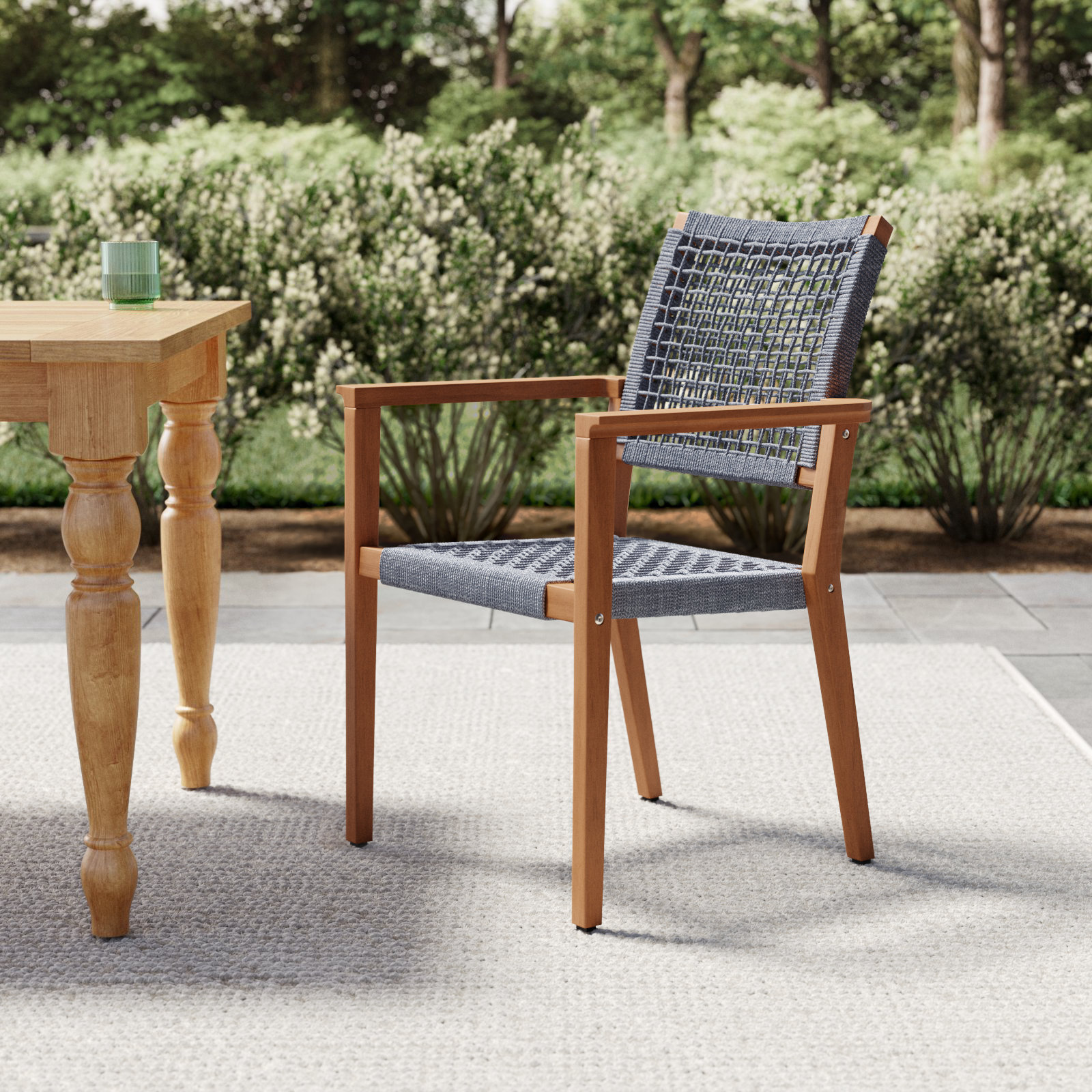 Fleur Wood Premium All-Weather Wicker Outdoor Stacking Dining Armchair