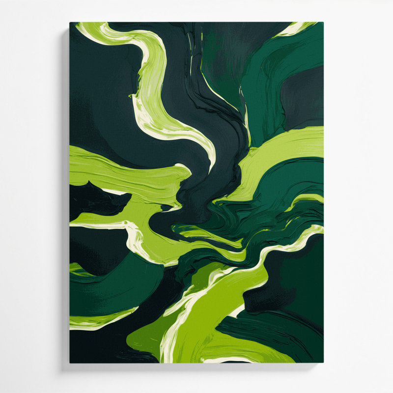 Abstrait paysage 50, art mural sur toile verte, H 14 po x l 11 po