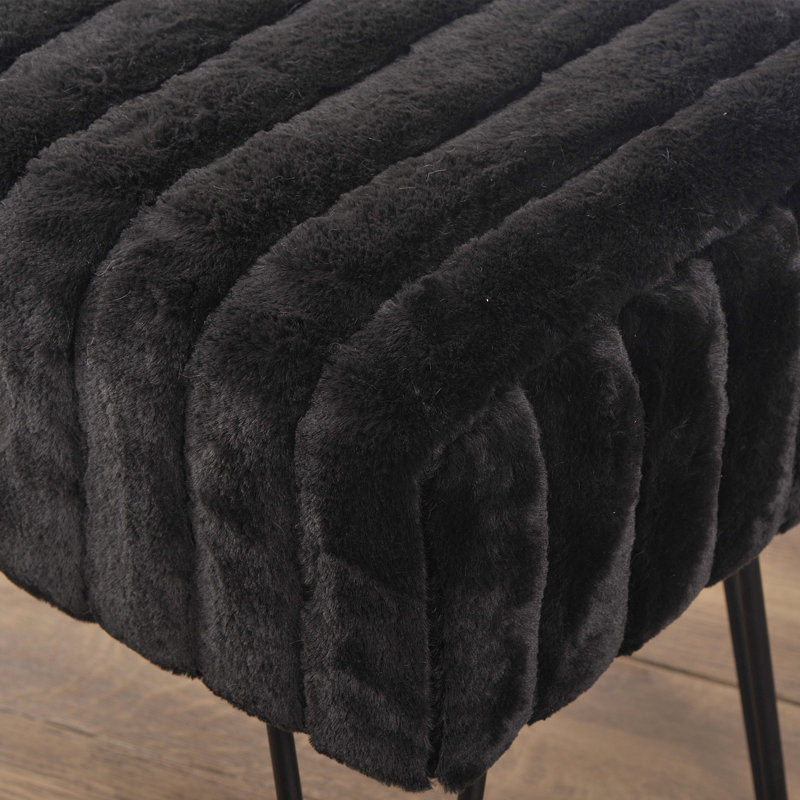 Defranco Upholstered Ottoman, Jet Black Faux Fur