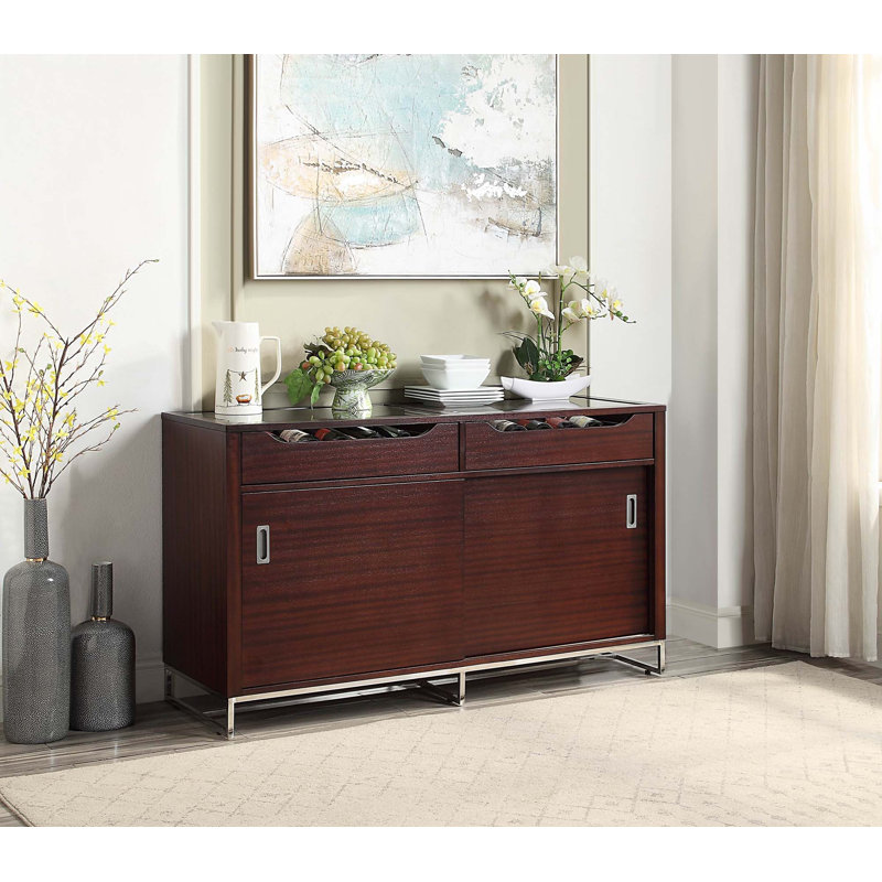 Buffet avec tablettes et tiroirs de rangement pour bouteilles de vin