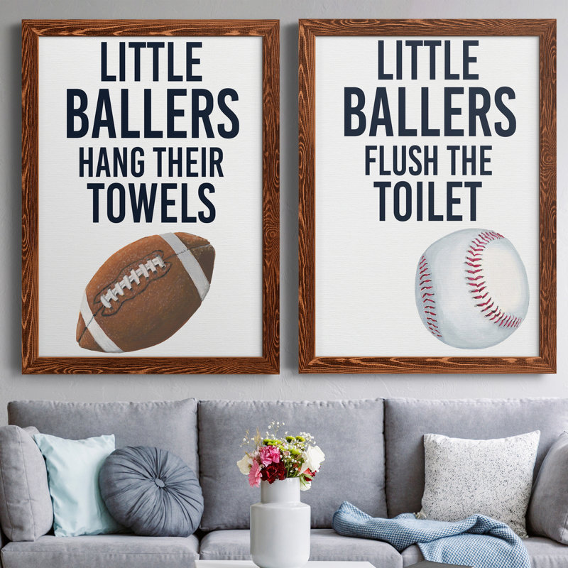Little Ballers III - ensemble de 2 impressions encadrées, Toile avec cadre érable, H 31,5 po x l 43,5 po x P 1 po