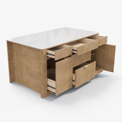 72" Sintered Stone Top Solid Wood Kitchen Island With Storage Natural