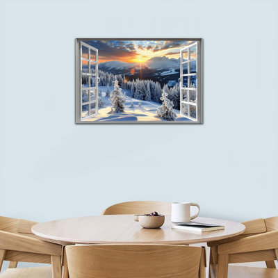 Art mural fenêtre hivernale - photos de neige encadrées pour la maison
