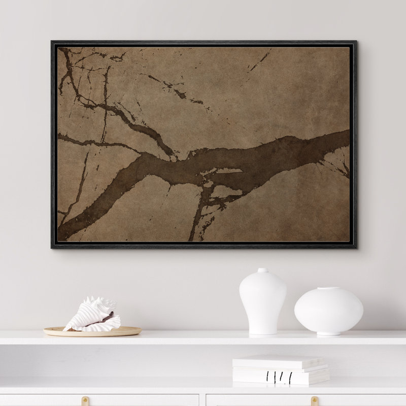 Brown Minimalist Modern Rustic Framed Bedroom Wall Decorations Canvas Print, Black, 24" H x 36" W