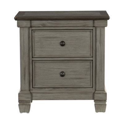 Transitional-Rustic Style Coffee And Antique Gray 2-Drawer Nightstand 1Pc Flat Knobs Classic Bedroom Furniture